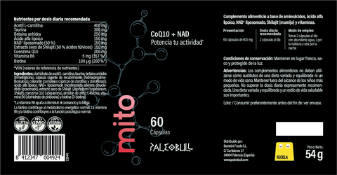 Mito con Coenzima Q10, Acetil L-carnitina, Ácido alfa lipoico y NAD