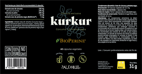 Kurkur con Cúrcuma, Bioperine®