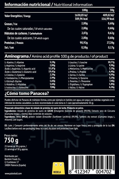 Panacea: Aislado de Proteína de Suero Sabor Neutro