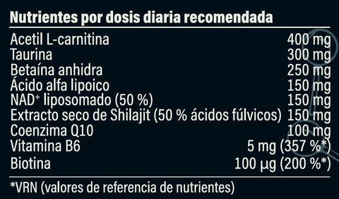 Mito con Coenzima Q10, Acetil L-carnitina, Ácido alfa lipoico y NAD